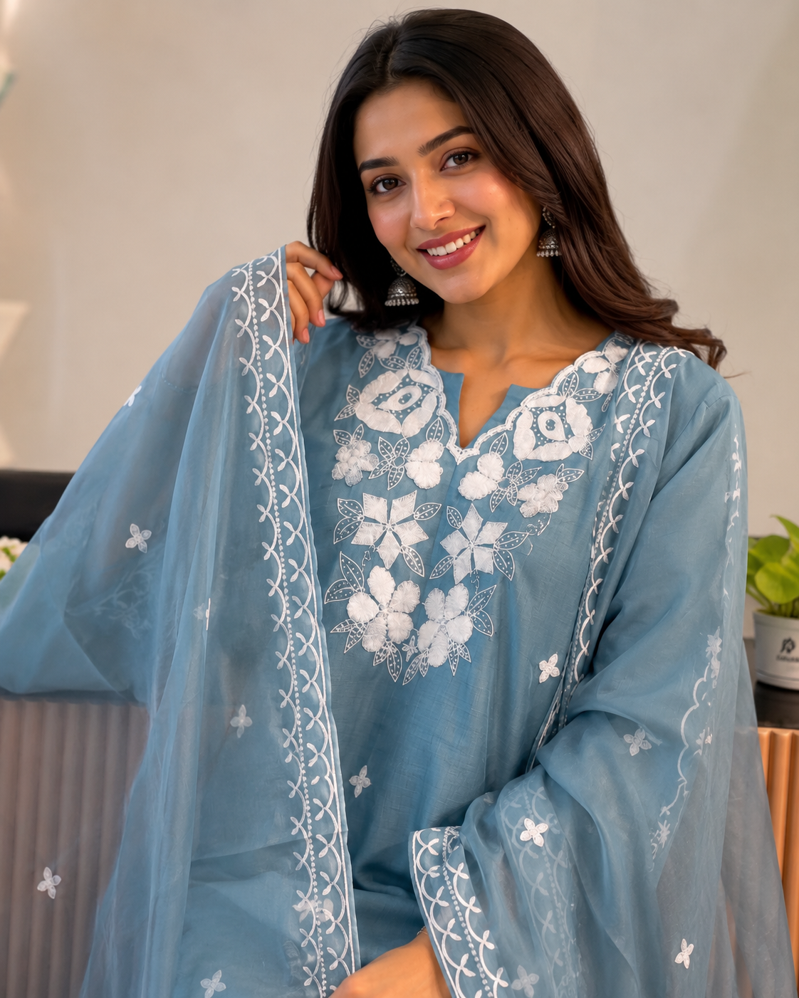 💙 Serene Sky Embroidered Kurta Set – Effortless Grace, Everyday Elegance ✨🌿