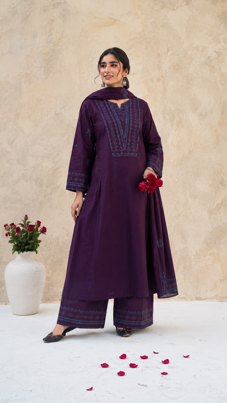 ❤️ Wine Blossom Printed Kurta Set – Classic Charm with Everyday Elegance 🌸✨