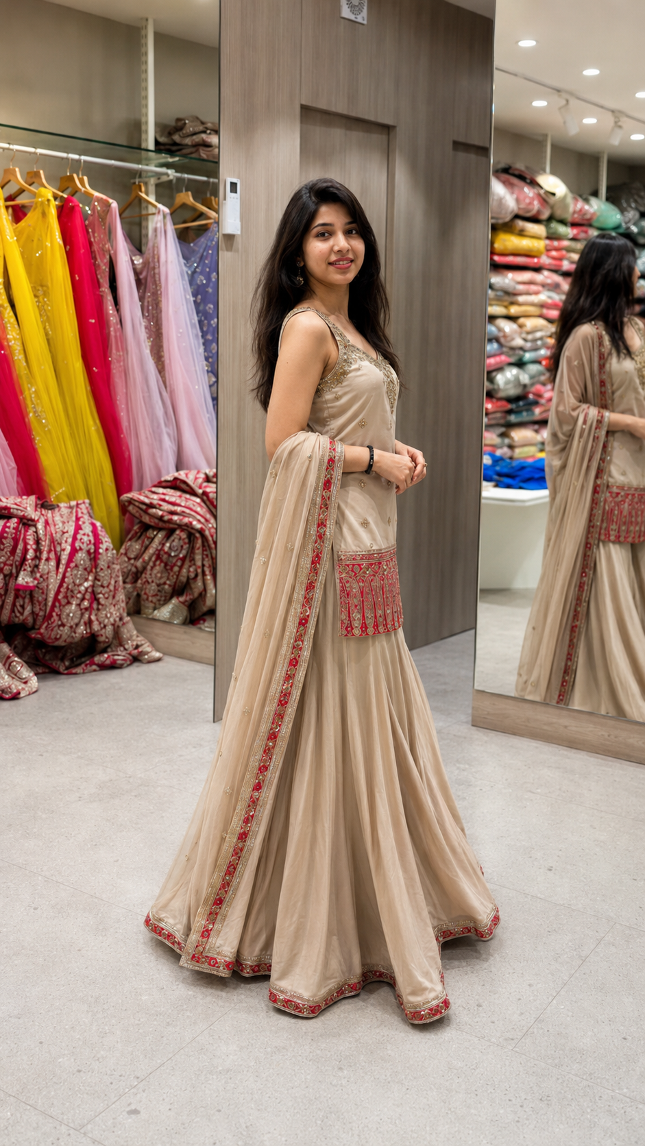 ✨ Golden Beige Festive Anarkali Set – Graceful Glamour for Every Celebration 💫👑